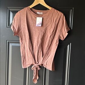 Dainty Hooligan Tie-Front Crop Top - Rosewood Pink